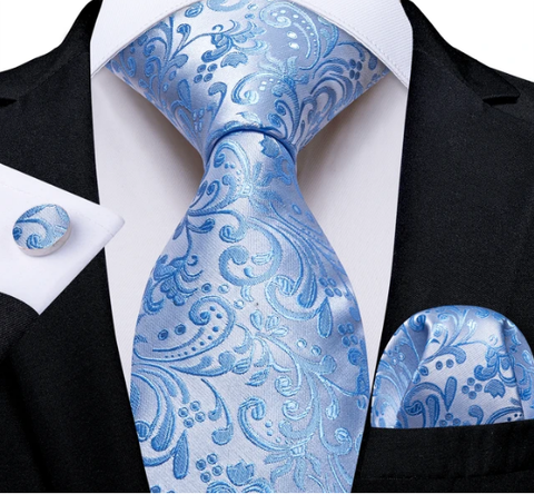 Manžetové gombíky s kravatou svetlo modrá kvetinový vzor