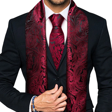 Manžetové gombíky s kravatou a šálom tmavo červený vzor