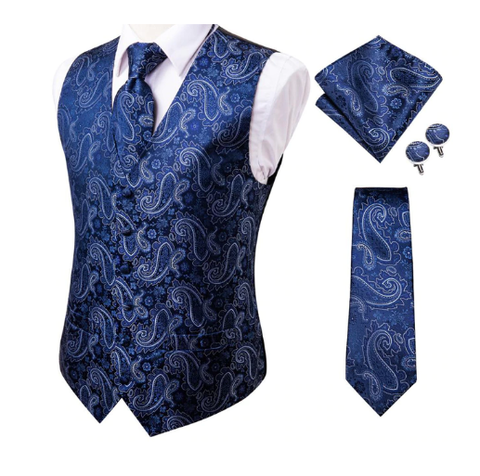 Modrá vesta so vzorom k obleku s doplnkami - 1