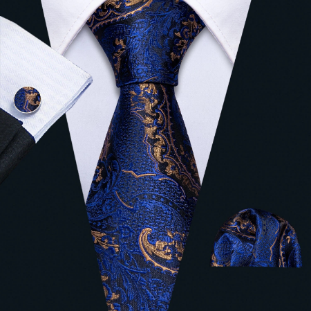Manžetové gombíky s kravatou a šálom kráľovská modrá - 2