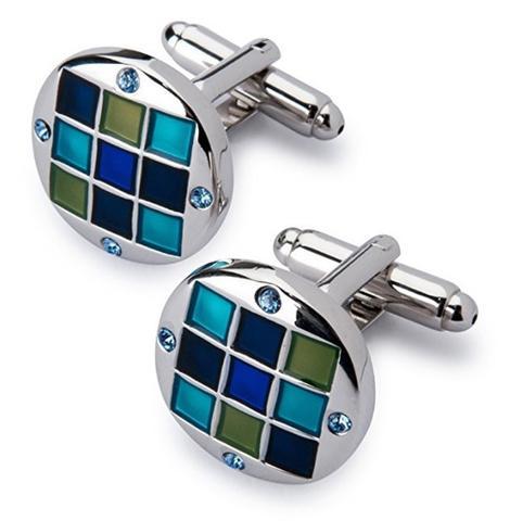 Manžetové gombíky so sponou na kravatu modrá mozaika - 3